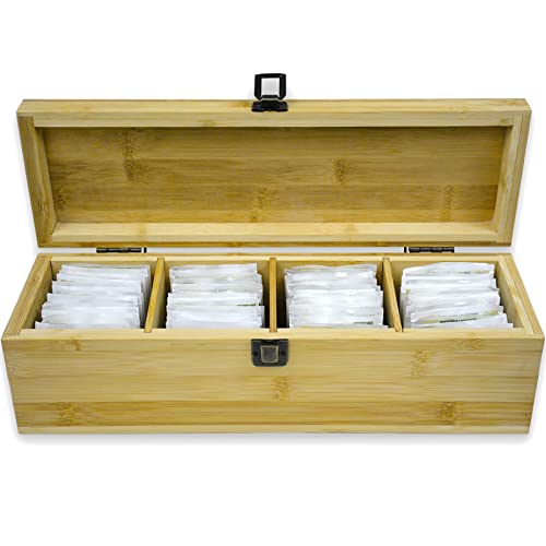 Zen Earth Inspired Bamboo Tea Organizer Box Chemical Free Eco-Friendly Big, Tall, Adjustable Cubbies Natural Wooden Storage Chest (4-Slot Rectangle 14.3"x 4.4" x 4.2" with TEA print design) by Zen Earth Inspired - Image 4
