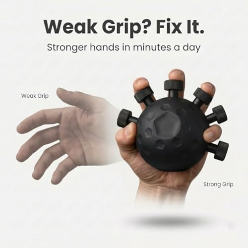 Image of Hand Grip Strengthener, Exercise Ball, Rubber and Silicone, Black, Round, for Finger, Wrist and Forearm Workout