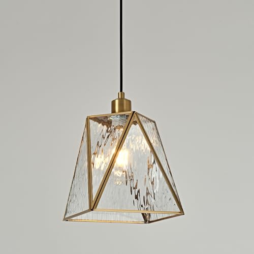 Milaii Copper Brass Pendant Light with Water Ripple Glass Lampshade 10.2' Geometric Glass Pendant...