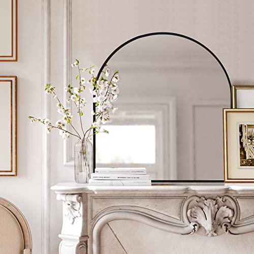 Arched Mirror 31 "X33, Metal Framed Mirror For Fireplace, Wall Mounted Mirror For Porch, Hd Wide Arched Mirror, Arched Wall Mirror For Bedroom, Living Room, Entrance (Black) #TOP3