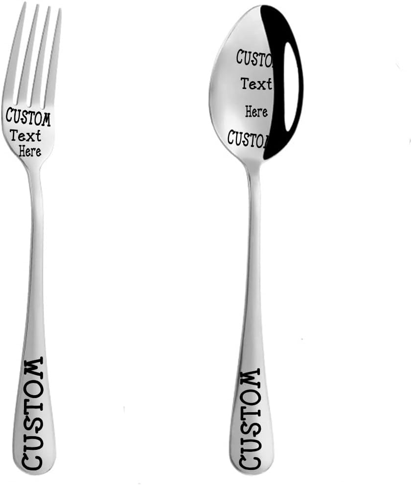 Stainless Steel Customized Flatware with Forks Spoon,Personalized Name Will be Engraved on Your Tableware Engraved Forks Spoon 2 pice