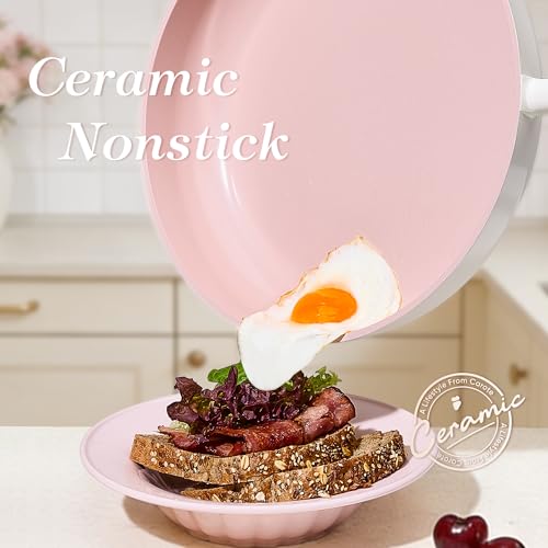 Image of CAROTE Ceramic Frying Pan, 2 Nonstick Skillets & Silicone Spatula, Induction Compatible All Stoves