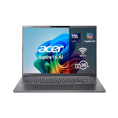 Acer Aspire 16 AI Copilot+ A16-52M, Ordenador Portátil 16' Full HD IPS (Intel Core Ultra 7 258V, 32 GB RAM, 512 GB SSD, Intel ARC 140V GPU, Windows 11 Home), Hierro, Teclado QWERTY Español