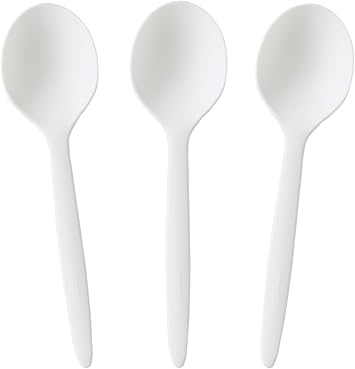 GreenWorks 100 Count 6.5" Large Compostable Soup Spoons,BPI Certified Heavy Duty Disposable Cutlery Soup Spoons