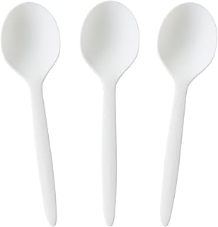 GreenWorks 100 Count 6.5" Large Compostable Soup Spoons,BPI Certified Heavy Duty Disposable Cutlery Soup Spoons