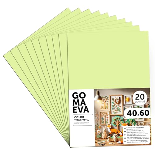 m-office Goma Eva para Manualidades, Goma Espuma de Colores para Proyectos Creativos, Ideales para Artes y Manualidades, uso Escolar, Profesional o Artístico 40x60cm (Verde Pastel, 20 uds)