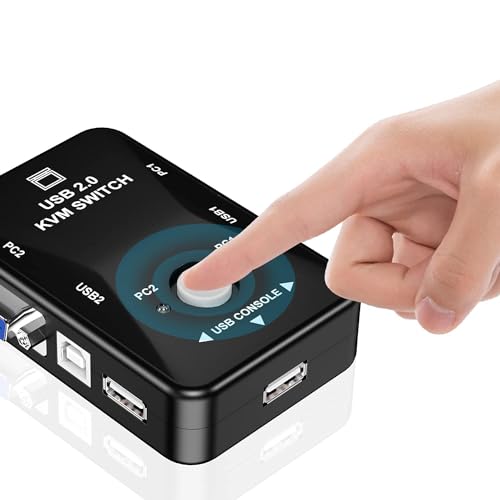 Image of Atevon 2-Port USB 2.0 KVM Switch Box - Share Keyboard, Mouse & Monitor Between 2 Computers | PC, Laptop, Desktop, Printer | Plug & Play, No Software Needed