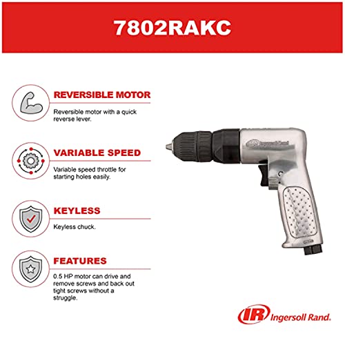 Ingersoll-Rand 7802Rakc Heavy Duty 3/8-Inch Reversible Pneumatic Drill With Keyless Chuck #TOP1