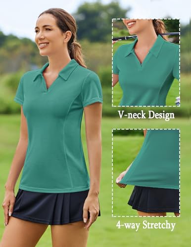 Image of PINSPARK Womens Golf Shirt Short Sleeve Polo V-Neck Quick Dry Tennis Tops | Moisture-wicking Breathable Fabric, Classic Collar, Slim Fit, Ideal for Golf Tennis Pickleball Casual
