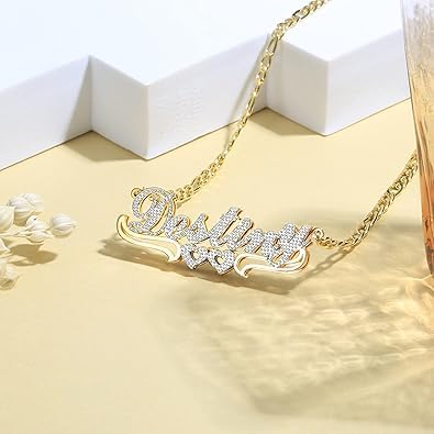 Double Plated Name Necklace, Personalized Name Necklace, 18k Gold Plated Nameplate Pendant for Women Men3
