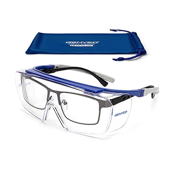 GENYED Schutzbrille fÃ¼r BrillentrÃ¤ger, CE EN166 zertifiziert, Sicherheits-Ãberbrille, kratzfest, beschlagfrei, UV400-GlÃ¤ser, verstellbare BÃ¼gel, Wrap-around, Sicherheitsbrille