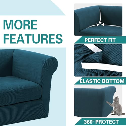 Housse extensible Chesterfield 1 place bleu sarcelle pour canapé incurvé