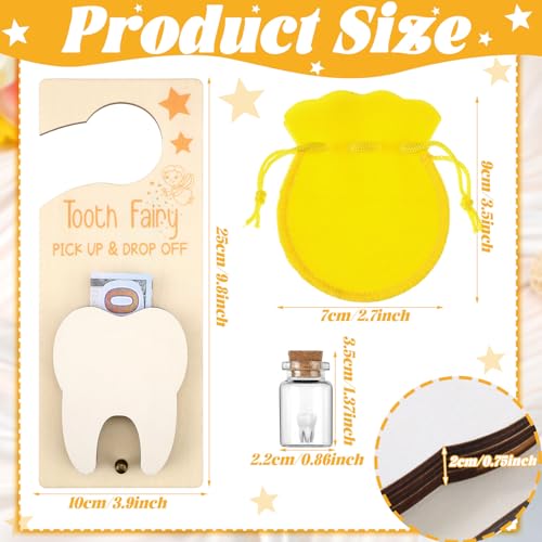 Image of DoubleFill Fairy Tooth Gift Holder Bag Door Hanger Lost Teeth Keepsake Box Tooth Fairy Kit Stores Back to School Gift for Lost Teeth Boy Girl Primary School Classroom Gifts(Classic,Yellow)
