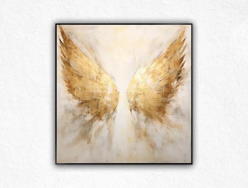 Peinture à l'huile ailes en feuille d'or faite à la main tableau sur toile 70x70