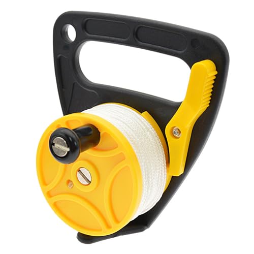 WYYHAA Diving Reel with Thumb Stopper, 150Ft/272Ft Retractable Line Diving Reel Finger Spool with Handle Stop Switch for Cave, Wreck, Drift Diving,Yellow,151ft