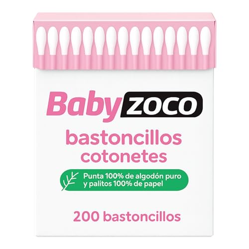 Bastoncillos para los oidos, Bastoncillos para la nariz, Bastoncillo para dedos, Apto para bebés, niños y adultos, puntas 100% de algodón puro y palitos 100% de papel, Contiene 200 unidades