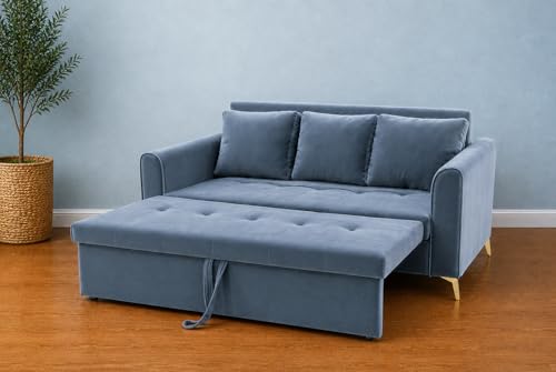 Image of Adorn India Premium Mystic - 3 Years Warranty - 3 Seater Sofa Cum Bed Velvet Suede Fabric - Grey