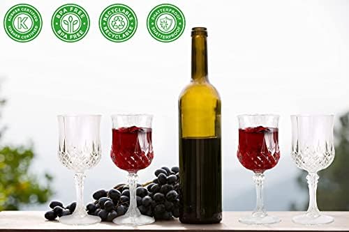 PARTY BARGAINS 8 Crystal-Like Wine Glasses (8oz) - Clear Shatterproof Elegant Hard Plastic Wine Glass with Stem, for Pool Parties, Outdoors, Receptions, Weddings