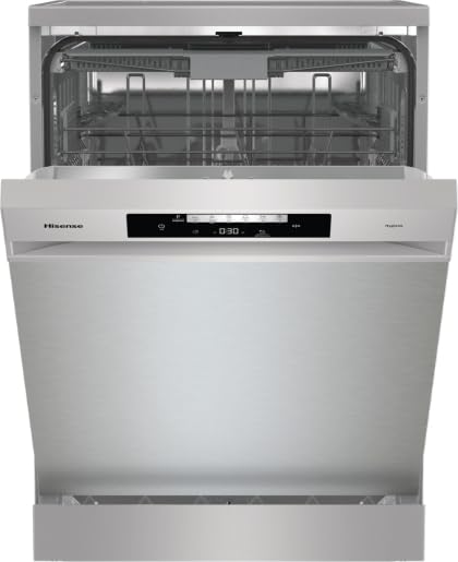 Hisense HS643D90X - Color inoxidable, clase D, 16 cubiertos, tercera cesta, 46 dB, 6 programas, inicio diferido, total dry, motor asíncrono, total AcquaStop, 11 l