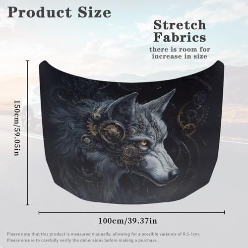 Image of Car Hood Cover Elastic Polyester Car Hood Protector Mechanical Wolf Print Car Hood Flag Waterproof Car Exterior Accessories for Most Sedans SUV Trucks Pickups