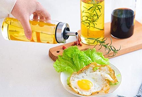 MHtech 300ml condiment dispenser, lead-free glass bottle with scale, stainless steel drip-proof nozzle, suitable for olive oil, vinegar, soy sauce, cooking wine, etc. (2X300ml)