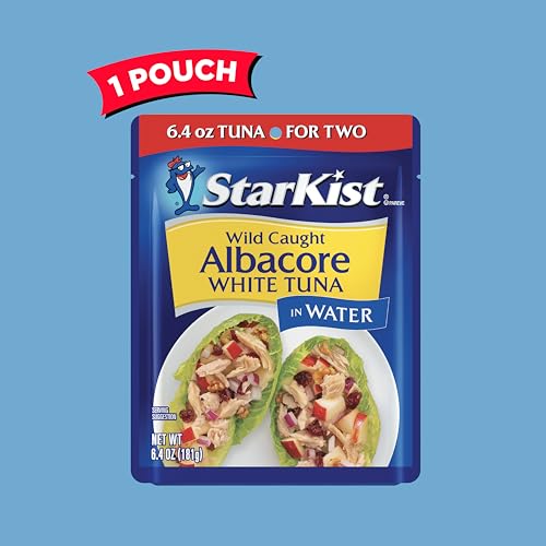 Image of StarKist Albacore White Tuna in Water, 6.4 oz Pouch Ready to Eat Wild Caught Tuna, 19g Protein & 90 Calories Per Serving, Gluten Free, Soy Free, Kosher, Perfect for Meals & Snacks (Pack of 6)