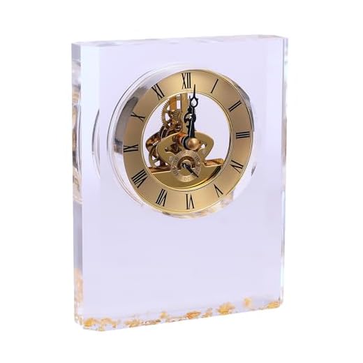 Modern 6" High Rectangular Crystal Table Clock, Clear Acrylic Gold Face Table Top Clock, Acrylic Desk Office Clock, Modern Shelf Clock for Office Decorative, Home…