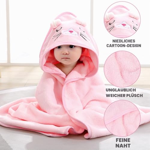 Lvefyti Kapuzenhandtuch Baby 80x80 cm Korallenvlies Badetuch Rosa – Ansicht 5