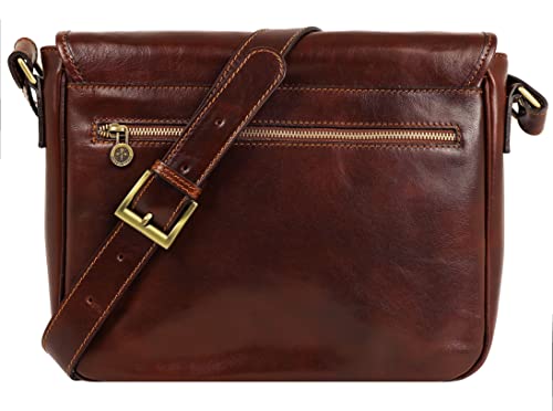 Time Resistance Leather Messenger Bag For Men, Handmade Crossbody Bag, Shoulder Bag Made In Italy (Brown) #TOP2