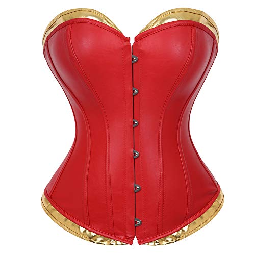 AVORIX VORIX Womens leather corset Halloween Cosplay Female Warrior Bodysuit Red-S