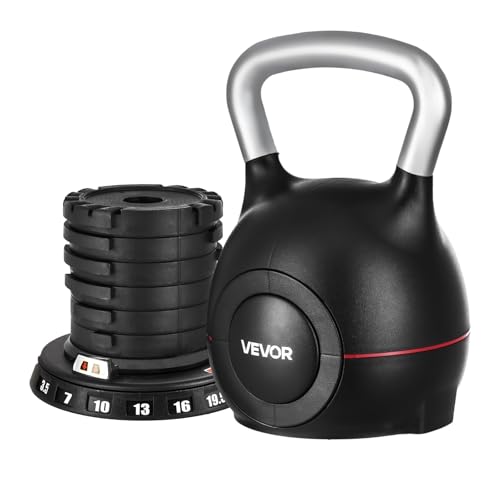 VEVOR Kugelhantel verstellbare Kettlebell mit 7 Gewichtsstufen (1,5/3/4,5/6/7,5/9/10 kg), Schwunghantel aus ABS + Aluminium-Druckguss, für Griffkrafttraining Ganzkörpertraining Cross-Training