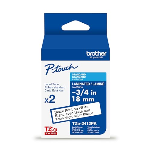 Brother Genuine TZe241 3/4 2-Pack Black Print on White Label Tape 26.2 ft per Roll 52.4 ft Total