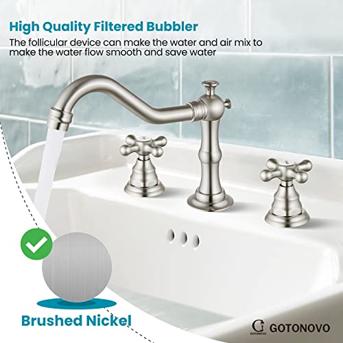 Bathroom Sink Faucet Widespread Brushed Nickel Double Mixing Tap Deck Mount Cross Knobs 3 Hole With Pop Up Drain #TOP4