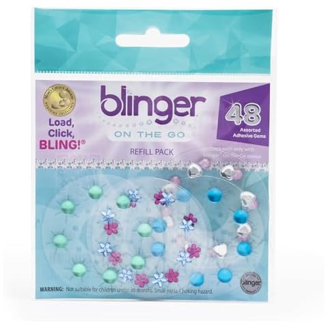 blinger® On The Go (Mini) Refill Pack | 48 Acrylic Rhinestones in 6 Discs | Exclusive for Mini blinger Gem Stamper (Fun) Cover