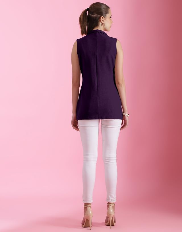 Image of SIRIL Women's Polyester Solid Sleeveless V-Neck Regular Fit Top