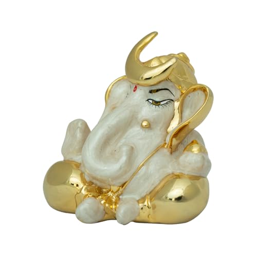 Image of Pearl White Chanda Ganesha Ganesh Ganpati Bappa Idol Statue murti for Car Dashboard, Home Decor, Office & Gifting | Height 2.5 Inch
