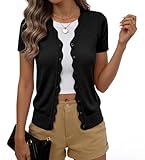 Yommay Cardigans for Women Short Sleeve Casual V Neck Elegant Wave Knitted Lightweight Soft Ladies Basic Open Front Cardigan,Black,Medium