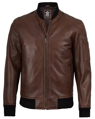 Image of Decrum Bomber Leather Jacket Men - Real Lambskin Casual Leather Jackets for Men with Zip Closure