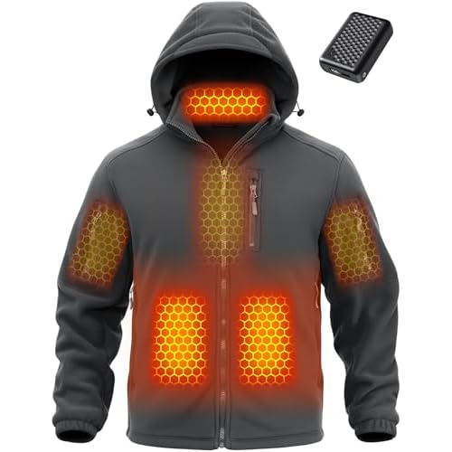 Wulcea Graphene Heated Fleece Jacket for Men 12V Fast Charge 18400mAh Large Capacity Large Gray