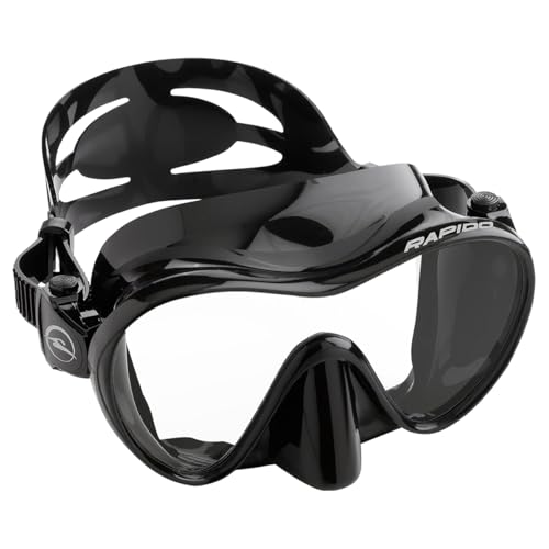 Rapido Boutique Collection - Máscara de esnórquel sin marco con diseño italiano, lente de vidrio templado, diseño de lente única, máscara de esnórquel de silicona (negro, adulto, unisex)