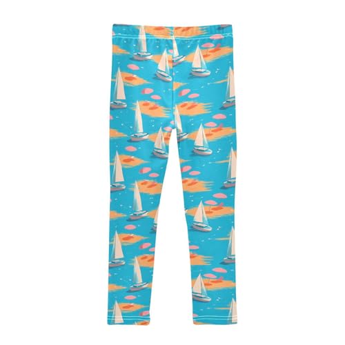 Blue Sea Sailboat Umbrella Girls Leggings Soft Stretch Workout Yoga Dance Pants for Kids Casual Tights2