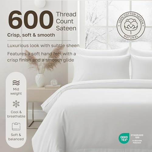 Image of California Design Den Twin XL Sheets Set - Luxury 600 Thread Count Sateen, Natural 100% Cotton Sheets with Deep Pockets, Cool, Crisp and Durable Hotel Quality Bedding Set (Cool Taupe)