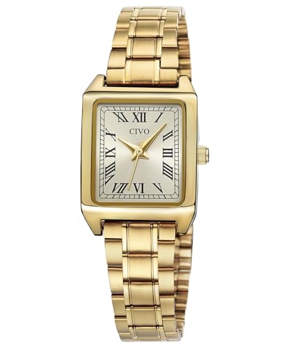 Imagen de CIVO Reloj Mujer Analógico Dorado: Acero Inoxidable Impermeable 3ATM Rectangular Elegante y Vintage Regalo