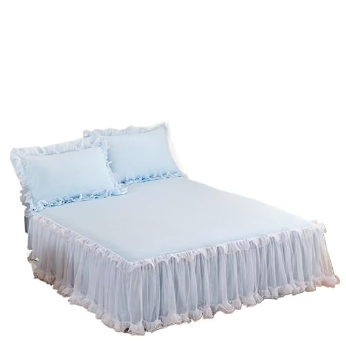 Pink Lace Lotus Leaf Bed Skirts Princess Style Solid Color Bedspread Cover Non-Slip Sheets Without Pillowcase(Color-03,180x200cm 1pcs)