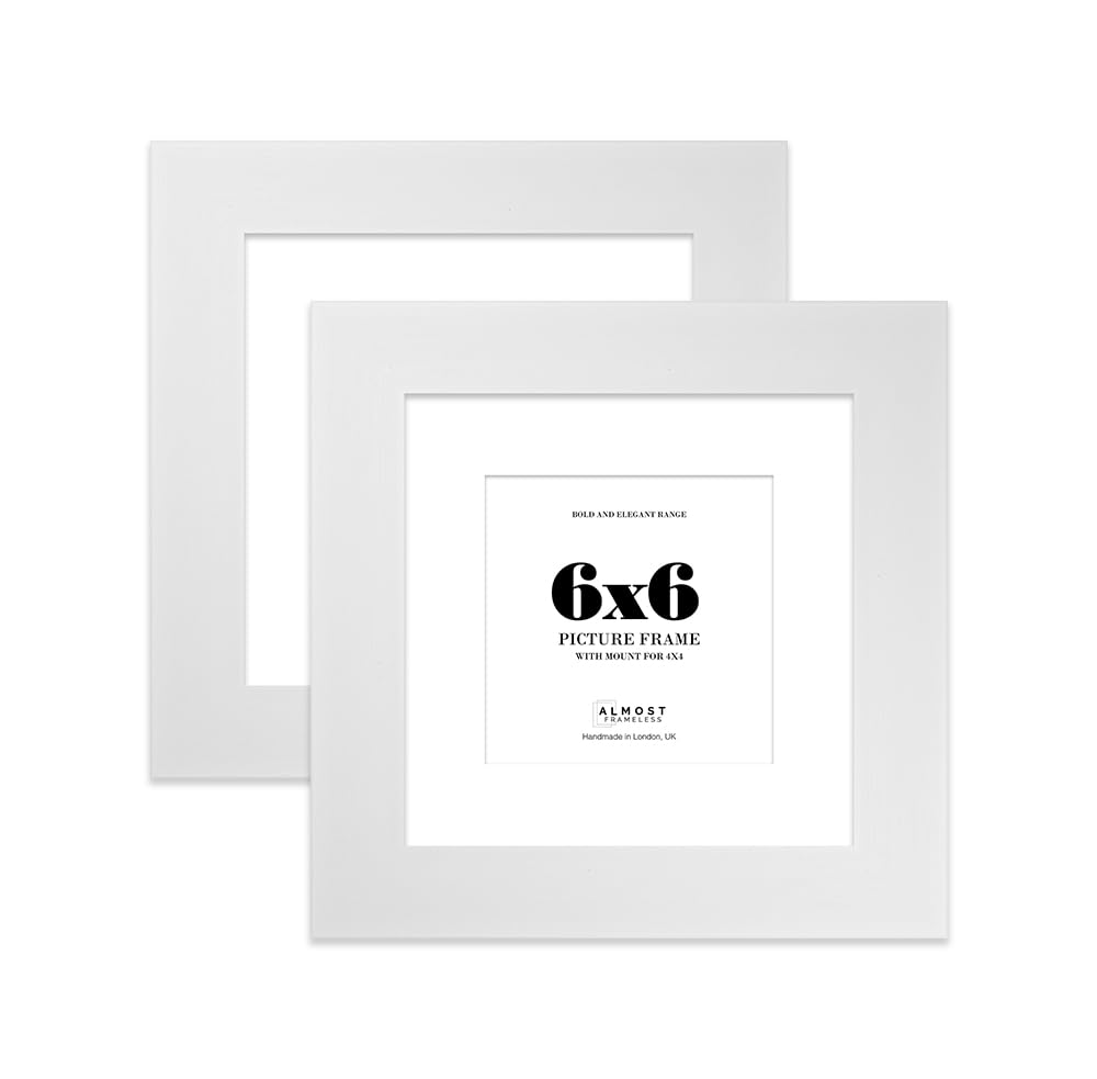 6x6" White Square Frame With Mount for 4x4" Pictures 28mm Edge Frame Display with Wall Hooks and Kickstand, 2 Pack