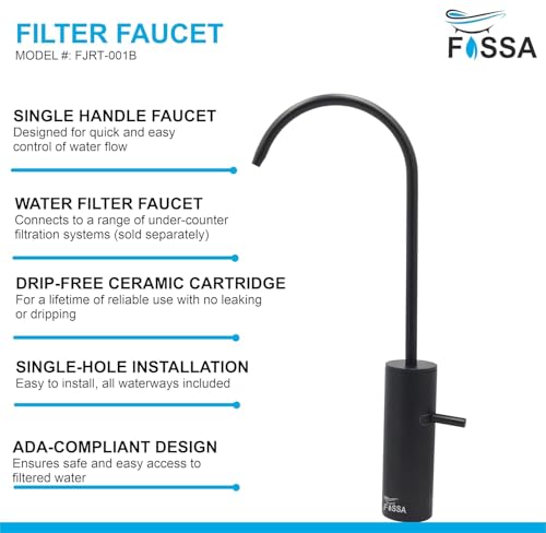 Image of Fossa Opera J Bend RO Tap Kitchen Water Filter Faucet | 100% Lead-Free Drinking Water Faucet | Stainless Steel | 360 Swivel Spout | Brushed Nickel Black Finish | Rust-Free Healthy Water Filter Tap