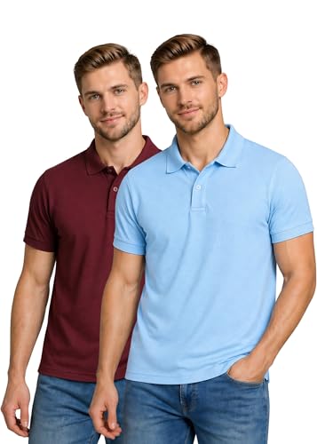 Image of INKKR Men's Combo Polo Neck Cotton Blend Solid T-Shirt (Pack of 2)