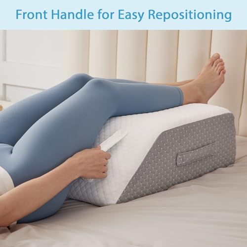 Image of MEGCXIT Leg Pillow Elevation Blood Circulation, Leg Wedge for Elevation for Swelling, Leg Elevating Pillow for After Surgery, Memory Foam Foot Knee Pillow for Back Sleeping 24x19x8 Inch White /Grey