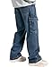Mens Baggy Jeans for Men Women Y2k Skater Vintage Plain Pants Multiple Pockets Casual Wide Leg Loose Fit Cargo Denim Jeans Blue