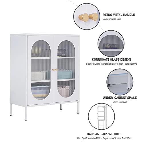 Lingzoe Metal Locker Cabinet With 2 Glass Door,Buffet Sideboard Cabinet With Storage,White Accent Cabinet For For Kitchen, Living Room, Entryway #TOP4